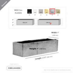 CBR1444SX - Textured Silver Long Flat Rectangle - 14"x4"x4"