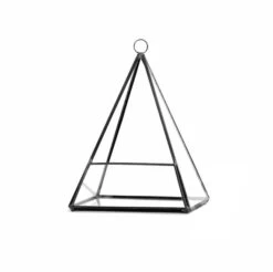 GET0207BK - Black Pyramid Geometric Glass Terrarium. 7.5"H -