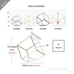 GET0408GD - Big Gold Tilted Cube Geometric Glass Terrarium - 12"