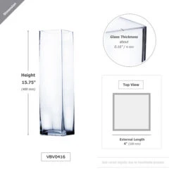 VBV0416 - Square Glass Block Vase - 4" X 16"