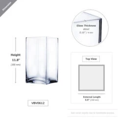 VBV0612 - Square Glass Block Vase - 6" X 12"