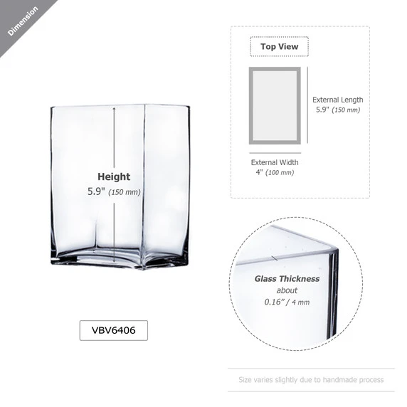 VBV6406 - Rectangular Glass Block Vase - 6" X 4" X 6" 3 VBV6406 - Rectangular Glass Block Vase - 6" X 4" X 6"