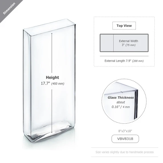 VBV8318 - Rectangular Glass Block Vase - 8" X 3" X 18" 4 VBV8318 - Rectangular Glass Block Vase - 8" X 3" X 18" - Image 2