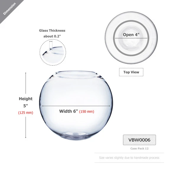 VBW0006 - Clear Bubble Bowl Glass Vase - 6" 4 VBW0006 - Clear Bubble Bowl Glass Vase - 6" - Image 2