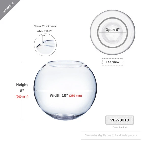VBW0010 - Clear Bubble Bowl Glass Vase - 10" 4 VBW0010 - Clear Bubble Bowl Glass Vase - 10" - Image 2