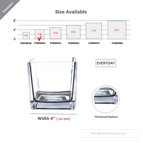 VCB0004A - Everyday Clear Cube Glass Candle Holder / Vase - 4" 4 VCB0004A - Everyday Clear Cube Glass Candle Holder / Vase - 4" - Image 2