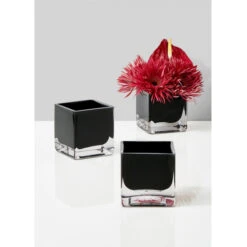 VCB0005BK - Handblown Black Cube Glass Vase / Candle Holder - 5" -Wholesaleglassvasesint VCB0005BK C2 71845.1692218725