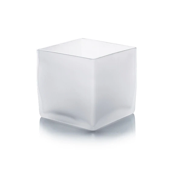 VCB0005FR - Handblown Frosted Cube Glass Vase / Candle Holder - 5" 3 VCB0005FR - Handblown Frosted Cube Glass Vase / Candle Holder - 5"