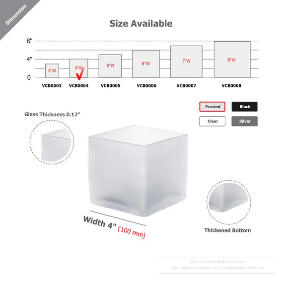 VCB0005FR - Handblown Frosted Cube Glass Vase / Candle Holder - 5" 4 VCB0005FR - Handblown Frosted Cube Glass Vase / Candle Holder - 5" - Image 2