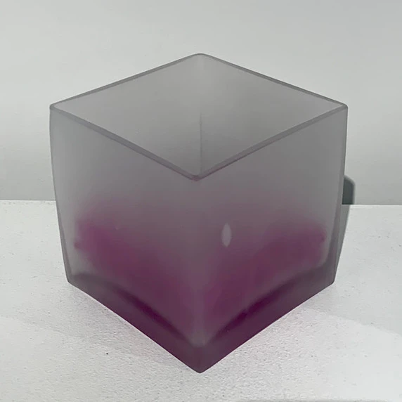 VCB0005FR - Handblown Frosted Cube Glass Vase / Candle Holder - 5" 6 VCB0005FR - Handblown Frosted Cube Glass Vase / Candle Holder - 5" - Image 4