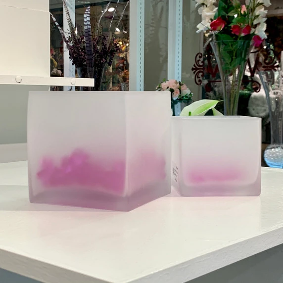 VCB0005FR - Handblown Frosted Cube Glass Vase / Candle Holder - 5" 9 VCB0005FR - Handblown Frosted Cube Glass Vase / Candle Holder - 5" - Image 7