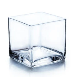 VCB0005 - Handblown Clear Cube Glass Vase / Candle Holder - 5"
