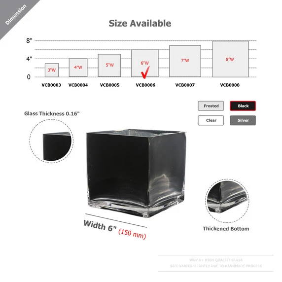 VCB0006BK - Handblown Black Cube Glass Vase / Candle Holder - 6" 4 VCB0006BK - Handblown Black Cube Glass Vase / Candle Holder - 6" - Image 2