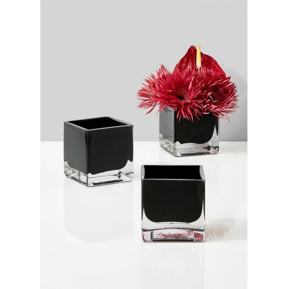 VCB0006BK - Handblown Black Cube Glass Vase / Candle Holder - 6" 7 VCB0006BK - Handblown Black Cube Glass Vase / Candle Holder - 6" - Image 5