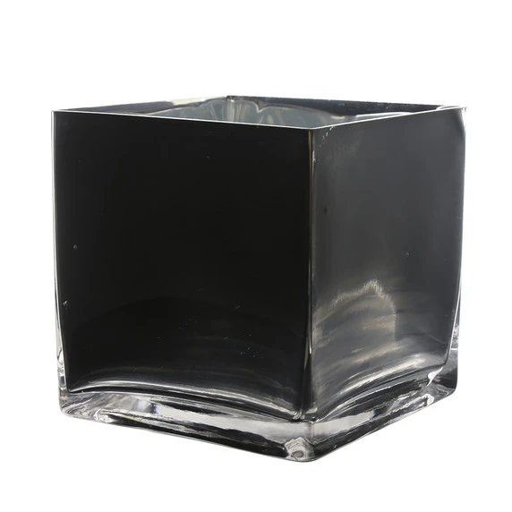 VCB0006BK - Handblown Black Cube Glass Vase / Candle Holder - 6" 3 VCB0006BK - Handblown Black Cube Glass Vase / Candle Holder - 6"
