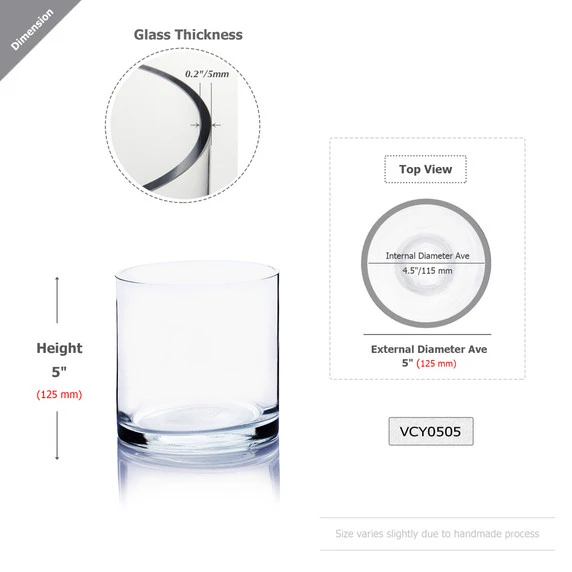 VCY0505 - Clear Cylinder Glass Vase - 5" X 5" 4 VCY0505 - Clear Cylinder Glass Vase - 5" X 5" - Image 2