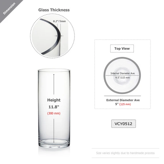 VCY0512 - Cylinder Glass Vase - 5" X 12" 3 VCY0512 - Cylinder Glass Vase - 5" X 12"