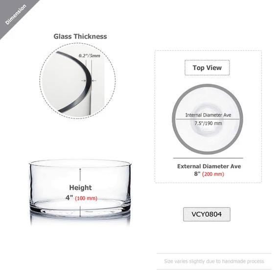 VCY0804 - Cylinder Glass Vase - 8" X 4" 4 VCY0804 - Cylinder Glass Vase - 8" X 4" - Image 2