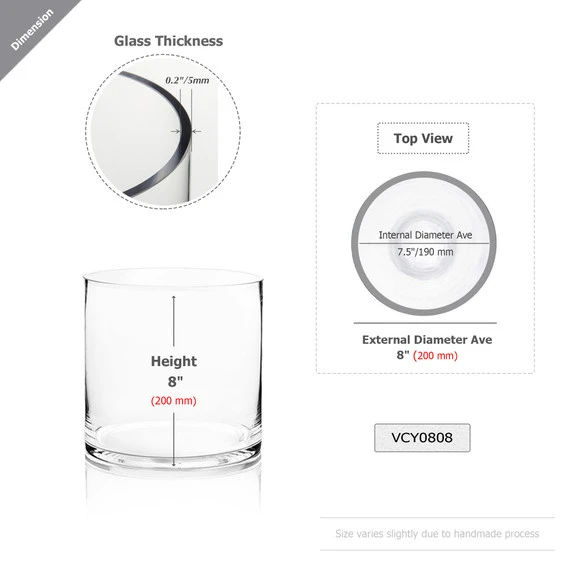 VCY0808 - Cylinder Glass Vase - 8" X 8" 4 VCY0808 - Cylinder Glass Vase - 8" X 8" - Image 2