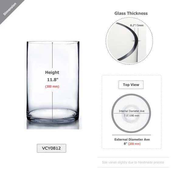 VCY0812 - Cylinder Glass Vase - 8" X 12" 4 VCY0812 - Cylinder Glass Vase - 8" X 12" - Image 2