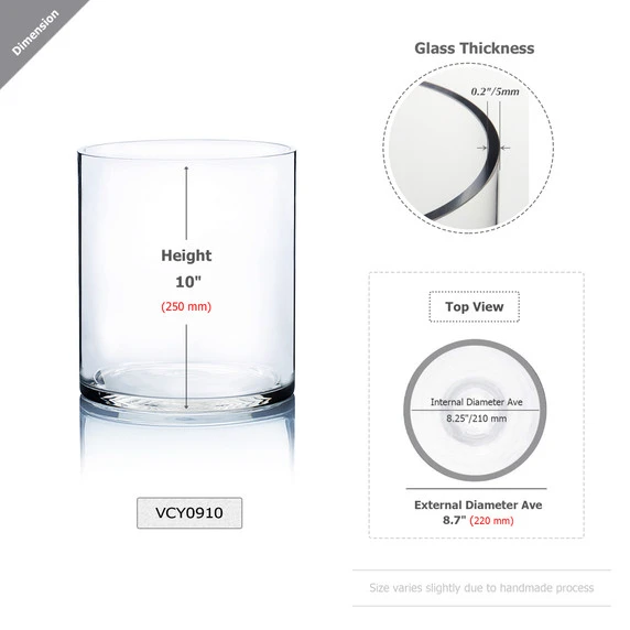 VCY0910 - Clear Cylinder Glass Vase - 9" X 10" 3 VCY0910 - Clear Cylinder Glass Vase - 9" X 10"