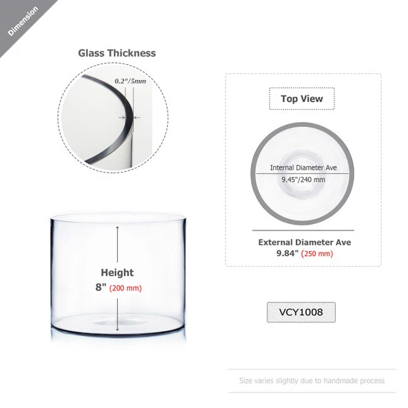 VCY1008 - Clear Cylinder Glass Vase - 10" X 8" 3 VCY1008 - Clear Cylinder Glass Vase - 10" X 8"