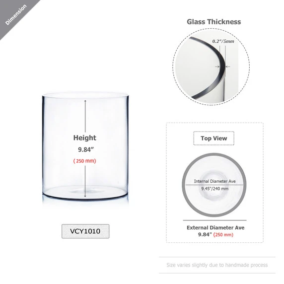 VCY1010 - Clear Cylinder Glass Vase - 10" X 10" 4 VCY1010 - Clear Cylinder Glass Vase - 10" X 10" - Image 2