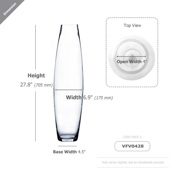 VFV0428 - Clear Bullet Urn Glass Vase - 4" X 28" 3 VFV0428 - Clear Bullet Urn Glass Vase - 4" X 28"